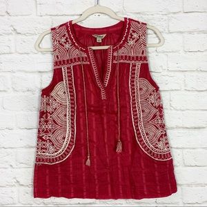 Lucky Brand Boho Heavily Embroidered Tassel Tank S